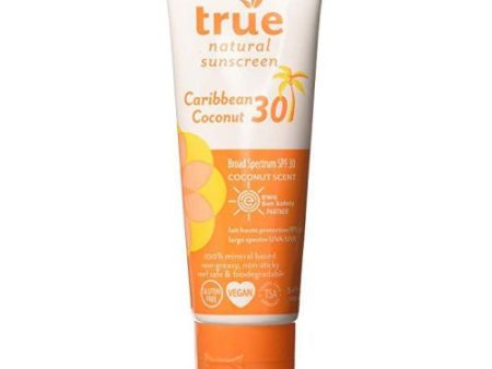 All Natural Sunscreen SPF 30 Caribbean Coconut Scent 3.4 Oz By True Natural For Sale